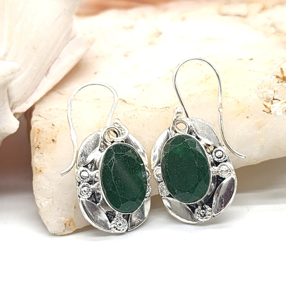 Silver 925 Earrings Natural Raw Jade Raw Stones - Picture 5 of 9